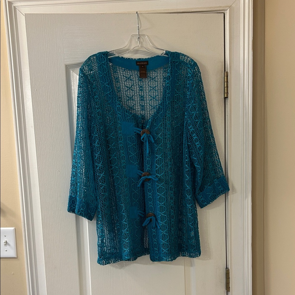 Multiples Teal Open-Knit Top